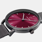 Essential Men Quartz Burgundy Dial Analog Stainless Steel Watch 216J459