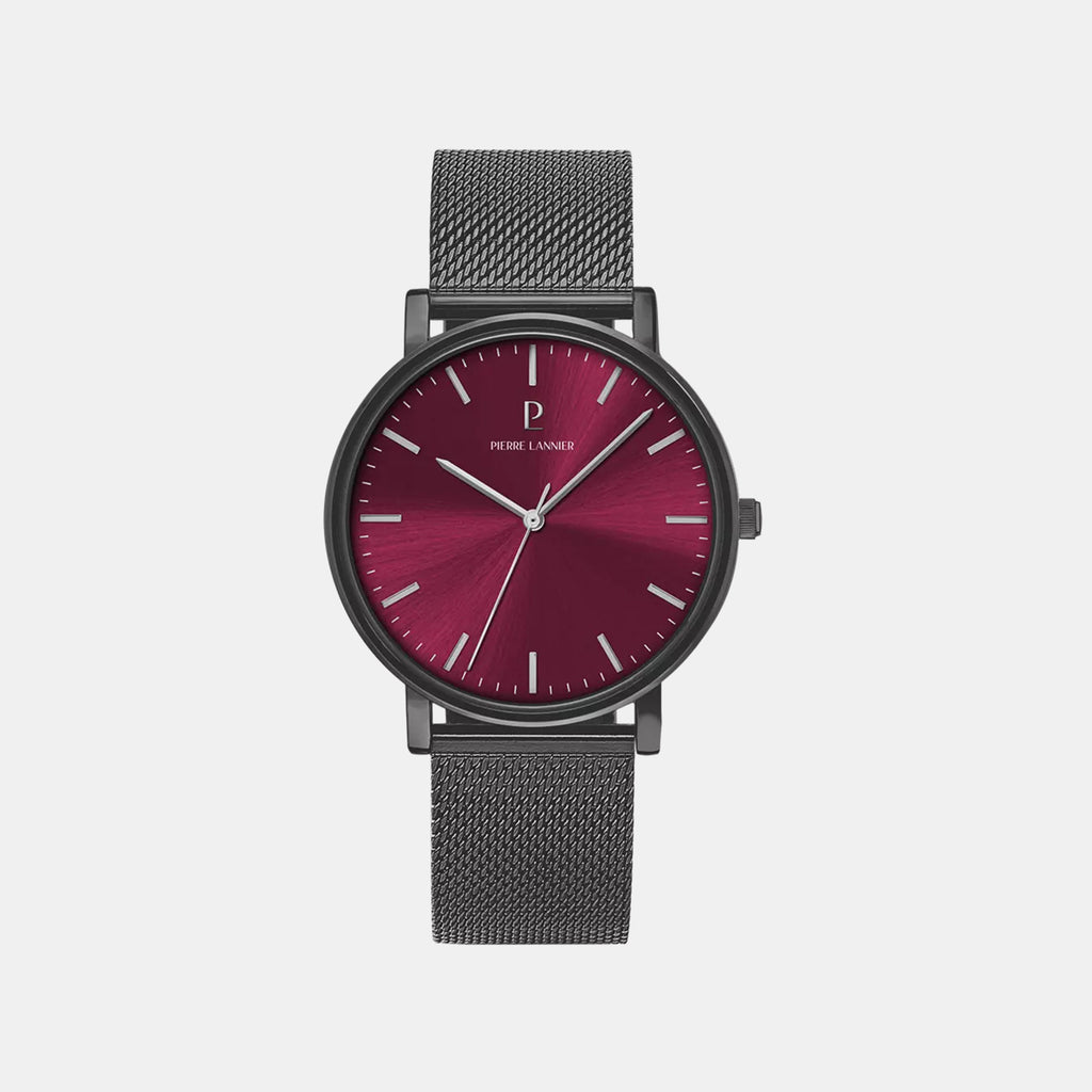 Essential Men Quartz Burgundy Dial Analog Stainless Steel Watch 216J459