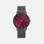 Essential Men Quartz Burgundy Dial Analog Stainless Steel Watch 216J459