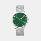 Essential Men Quartz Green Dial Analog Mesh Watch 217G171