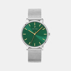 Essential Men Quartz Green Dial Analog Mesh Watch 217G171