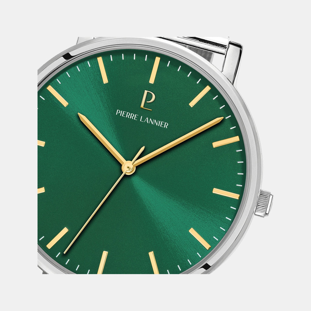 Essential Men Quartz Green Dial Analog Mesh Watch 217G171