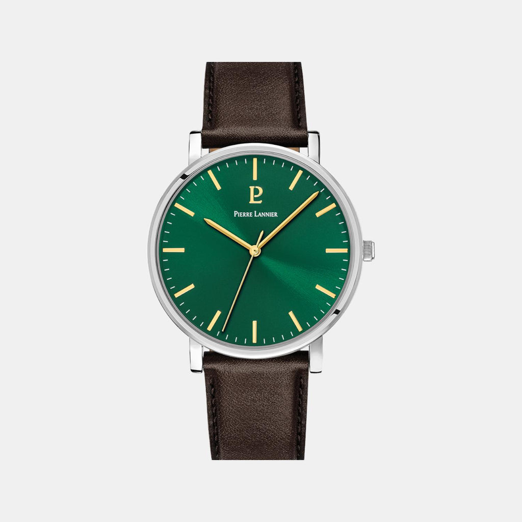 Pierre Lannier Essential Men Quartz Green Dial Analog Leather Watch 217G174-1