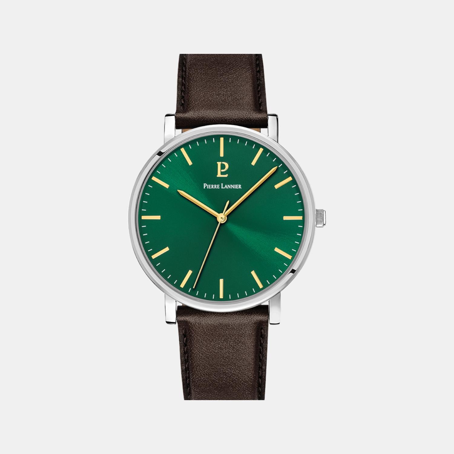 Pierre Lannier Essential Men Quartz Green Dial Analog Leather Watch 217G174-1