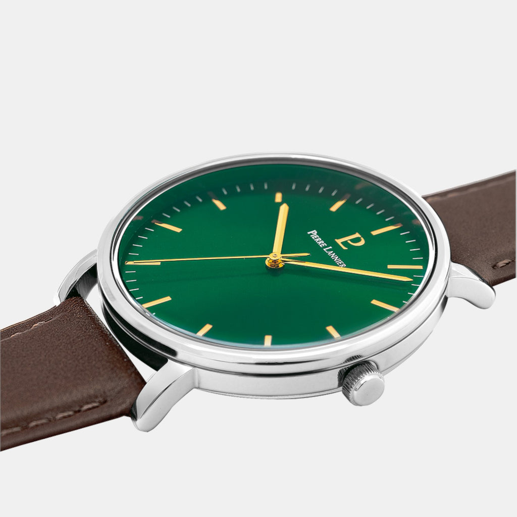 Pierre Lannier Essential Men Quartz Green Dial Analog Leather Watch 217G174-3