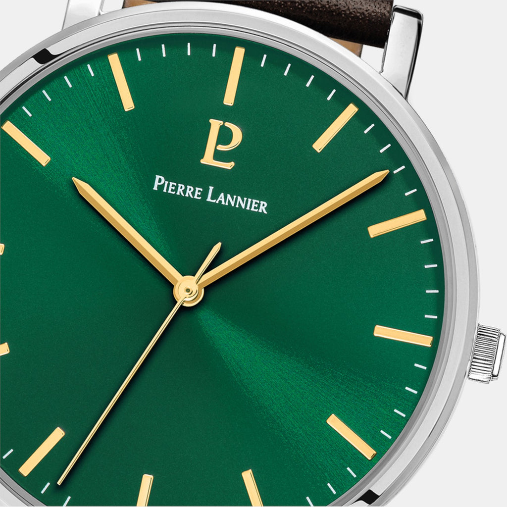 Pierre Lannier Essential Men Quartz Green Dial Analog Leather Watch 217G174-2