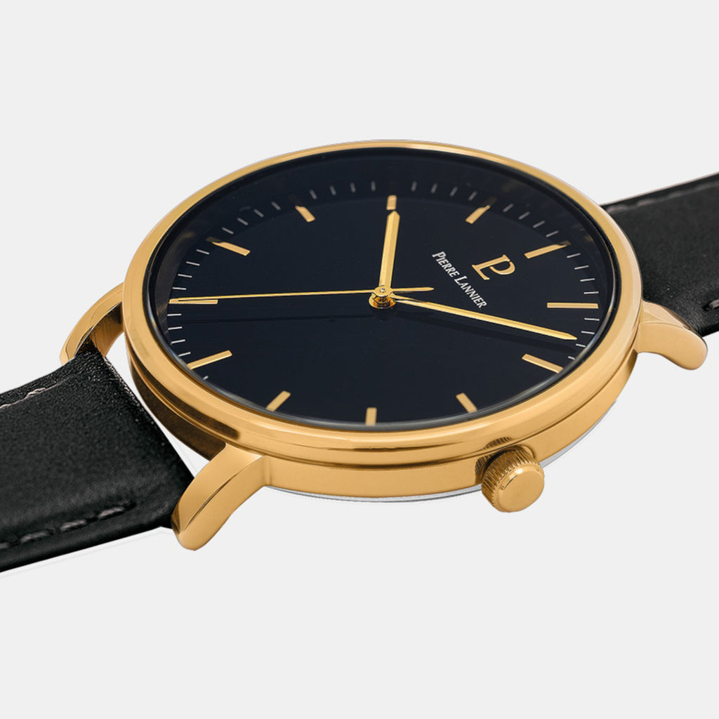Essential Men Quartz Black Dial Analog Leather Watch 218F033