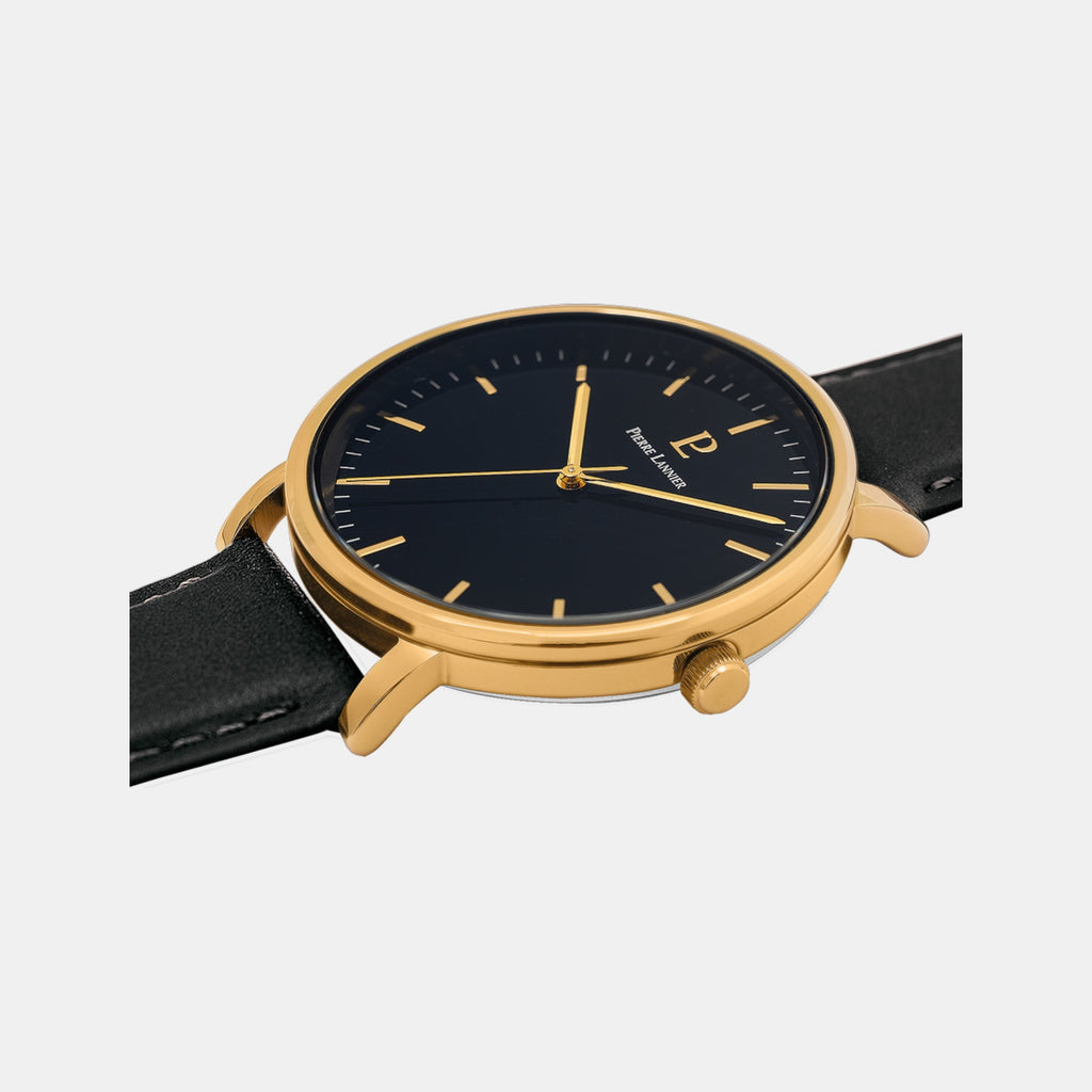 Essential Men Quartz Black Dial Analog Leather Watch 218F033