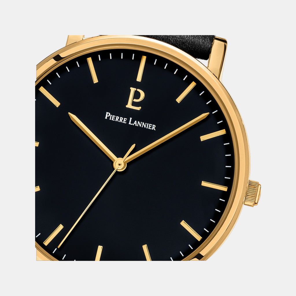 Essential Men Quartz Black Dial Analog Leather Watch 218F033