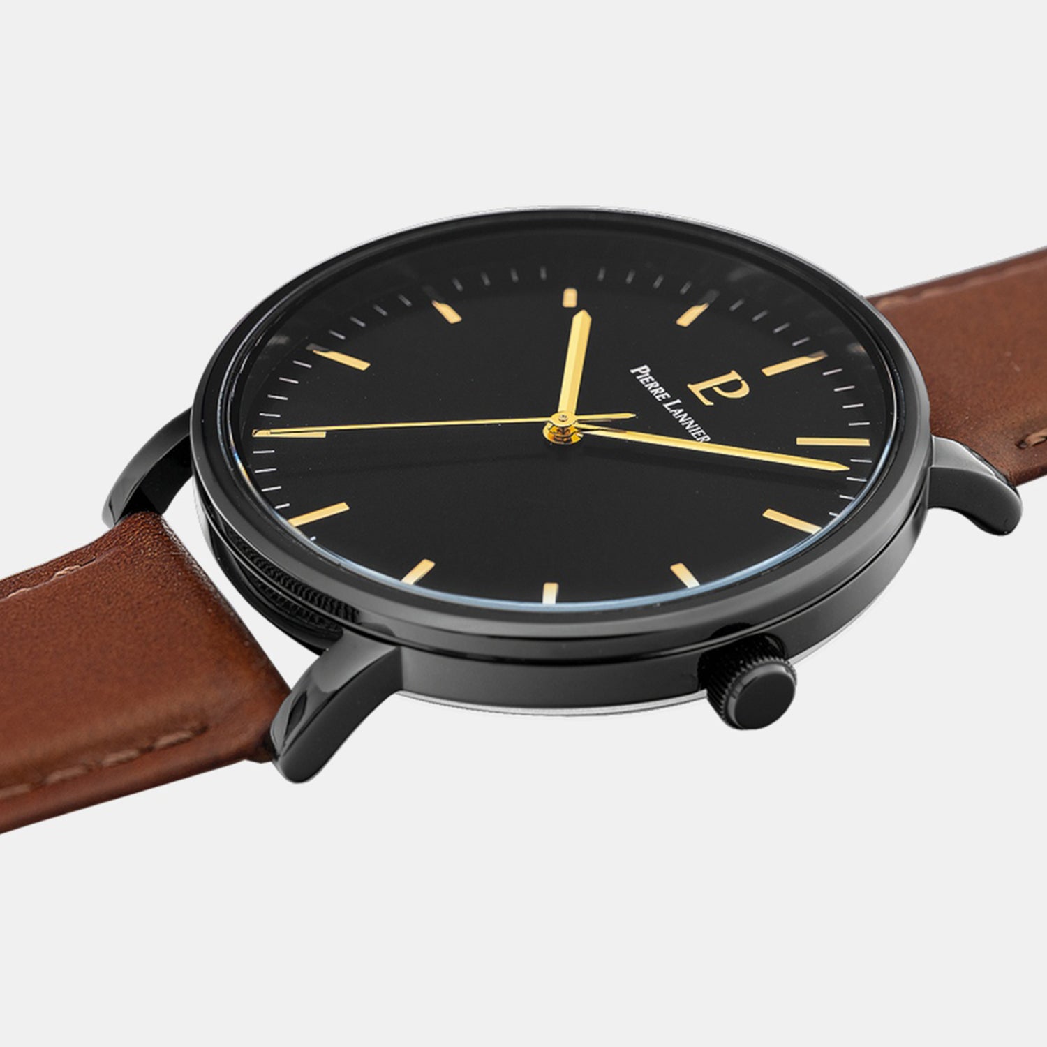 Essential Men Quartz Black Dial Analog Leather Watch 218F434