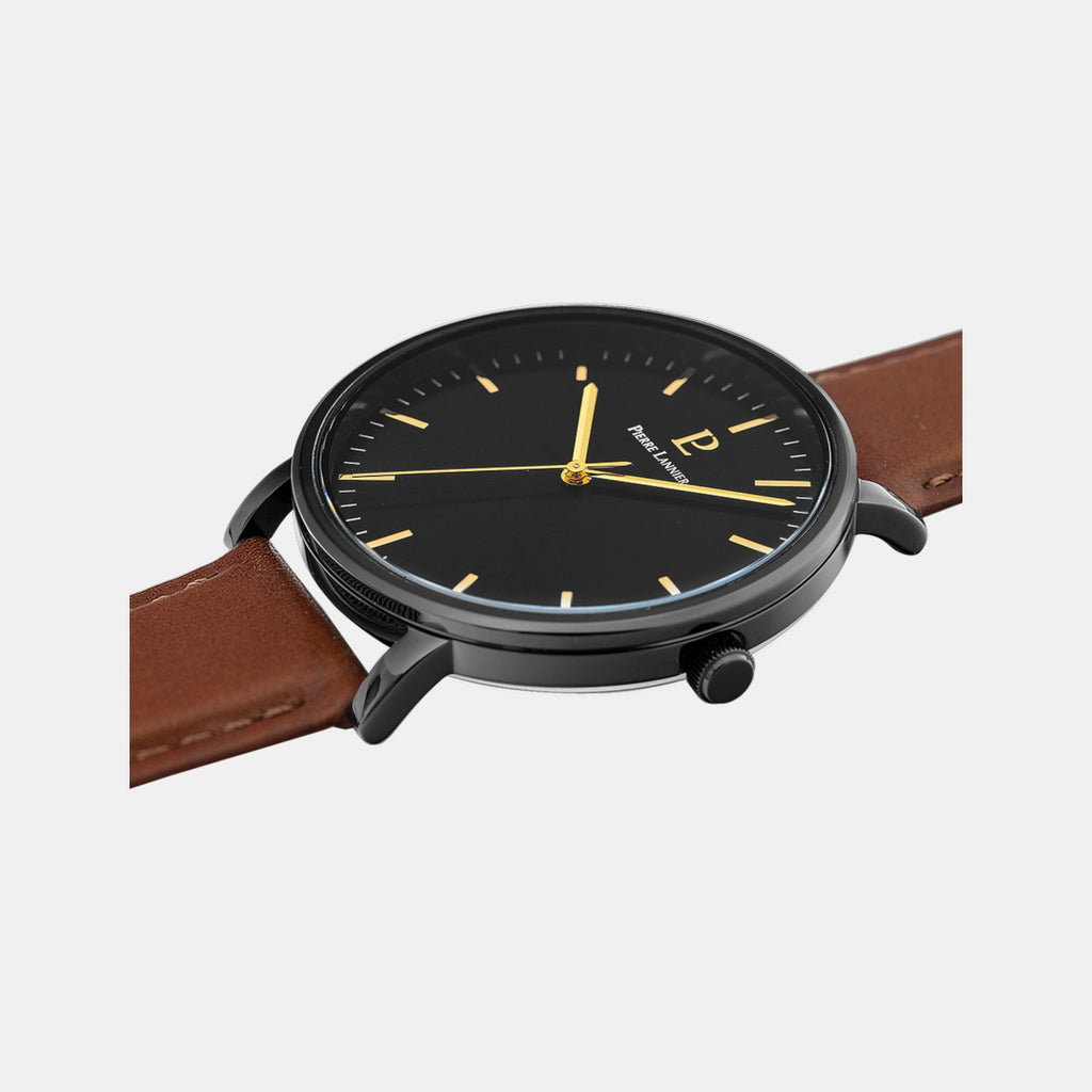 Essential Men Quartz Black Dial Analog Leather Watch 218F434