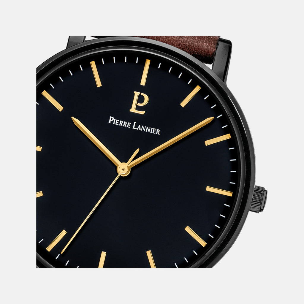 Essential Men Quartz Black Dial Analog Leather Watch 218F434