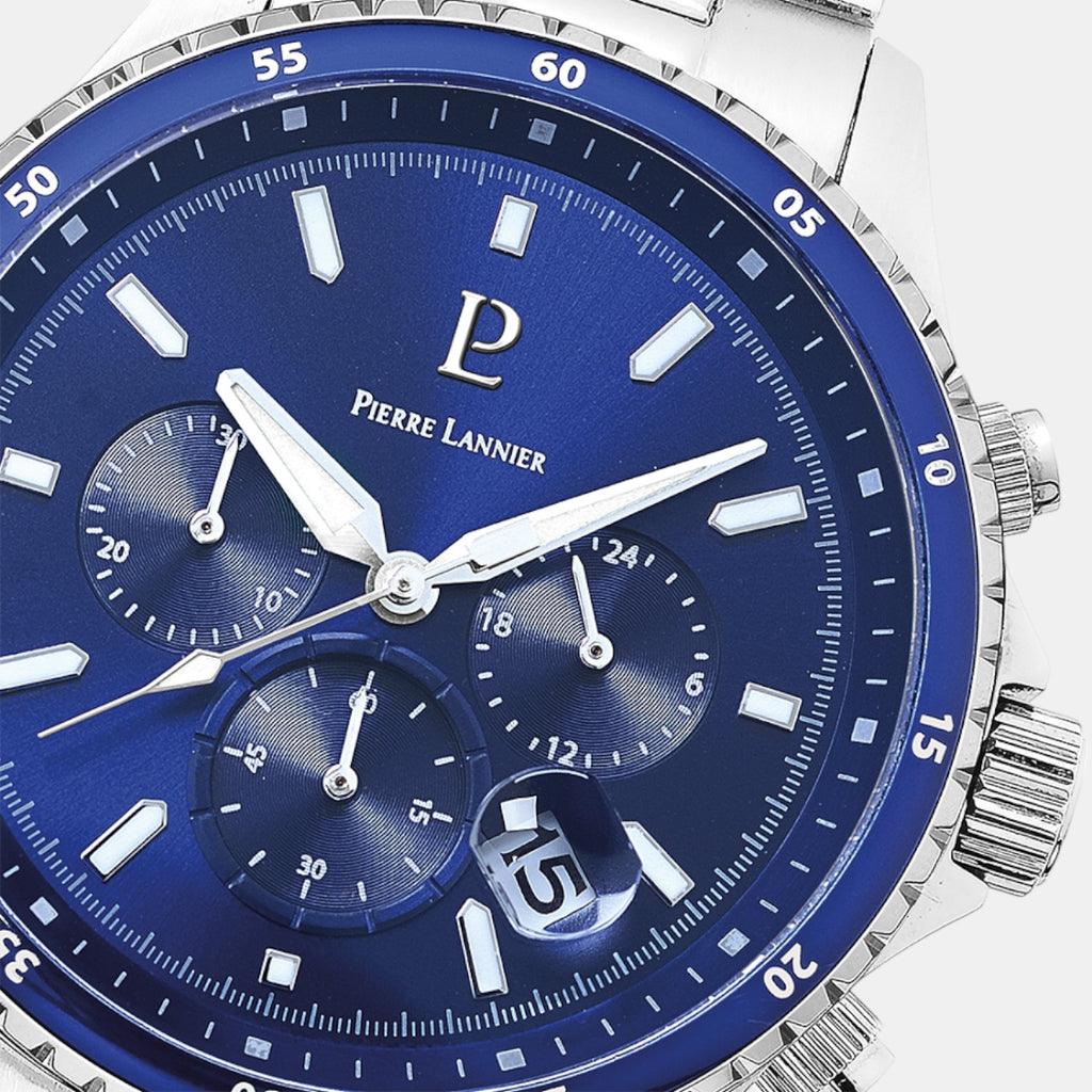 Pierre Lannier Cronos Men Quartz Blue Dial Chronograph Stainless Steel Watch 226G161-2