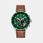 Pierre Lannier Cronos Men Quartz Green Dial Chronograph Leather Watch 227G164-1