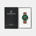 Pierre Lannier Cronos Men Quartz Green Dial Chronograph Leather Watch 227G164-5