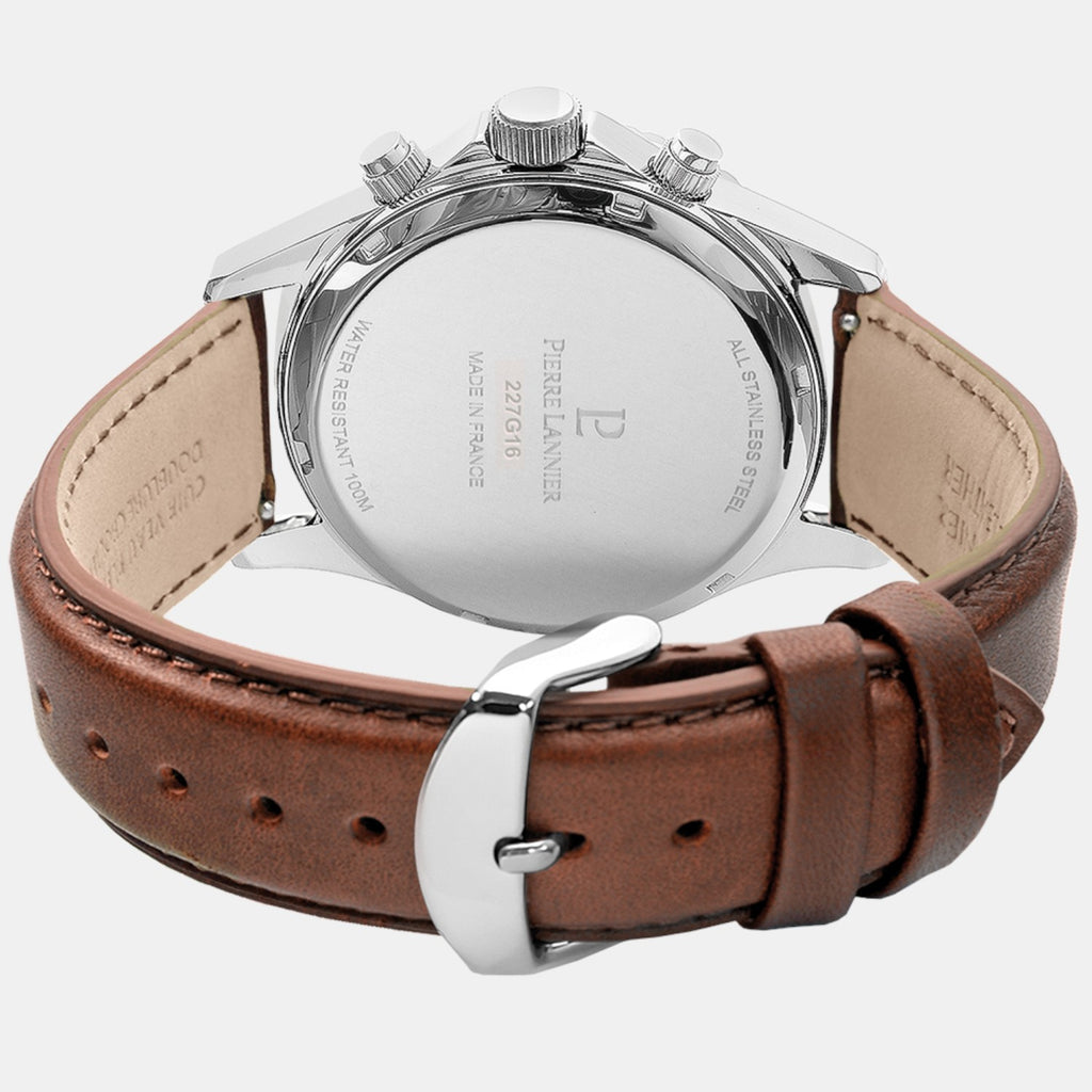 Pierre Lannier Cronos Men Quartz Green Dial Chronograph Leather Watch 227G164-4