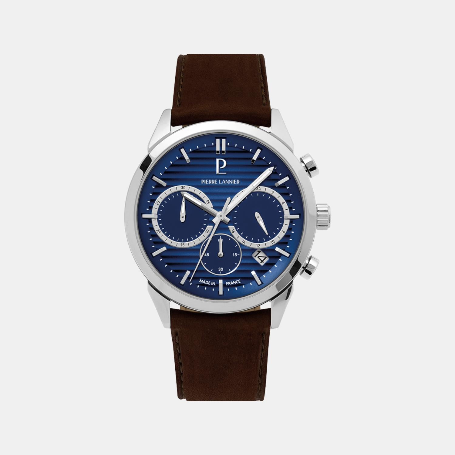 Pierre Lannier Monarck Men Quartz Blue Dial Chronograph Leather Watch 232G164-1