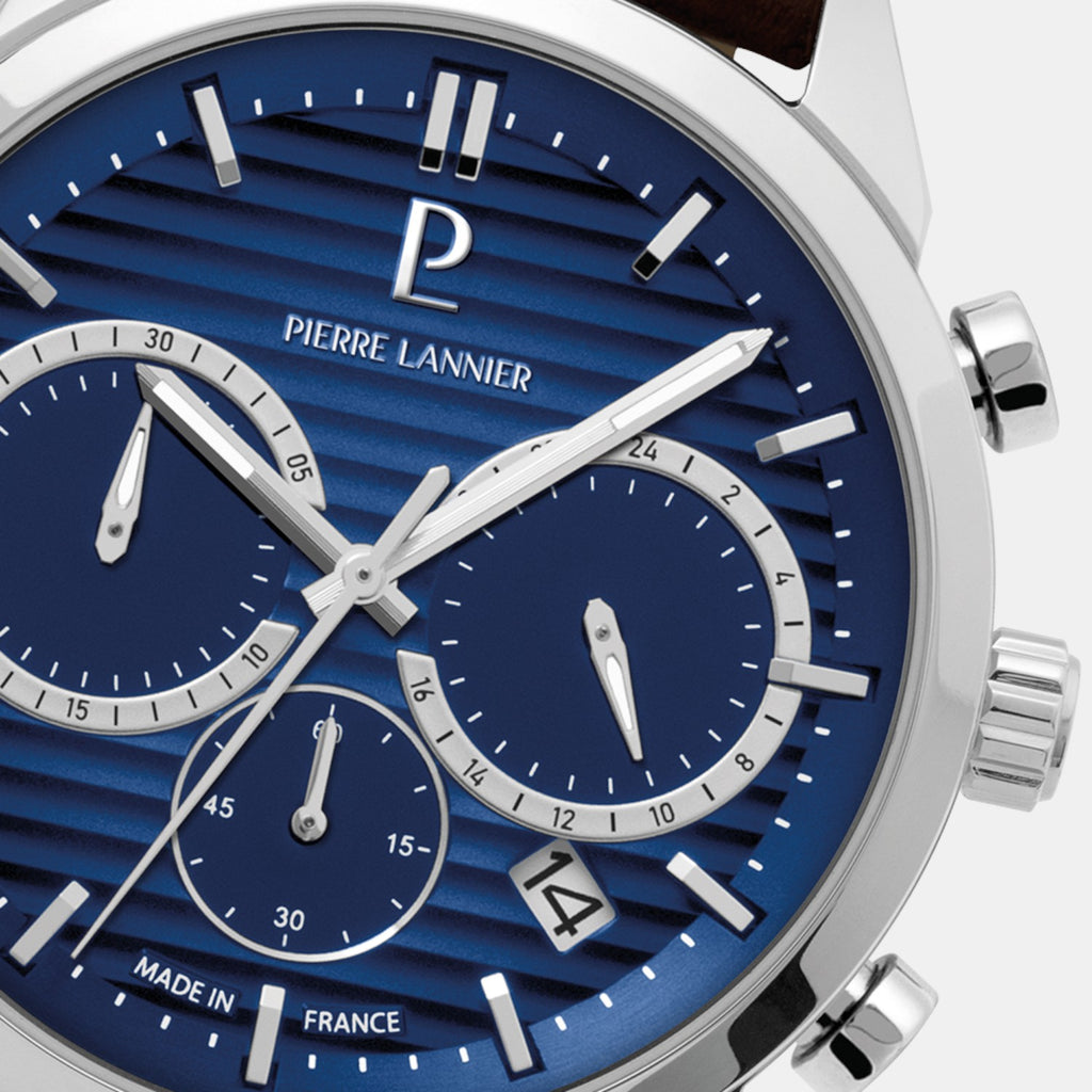Pierre Lannier Monarck Men Quartz Blue Dial Chronograph Leather Watch 232G164-3