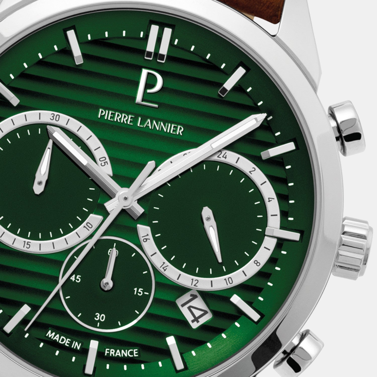 Pierre Lannier Monarck Men Quartz Green Dial Chronograph Leather Watch 232G174-3