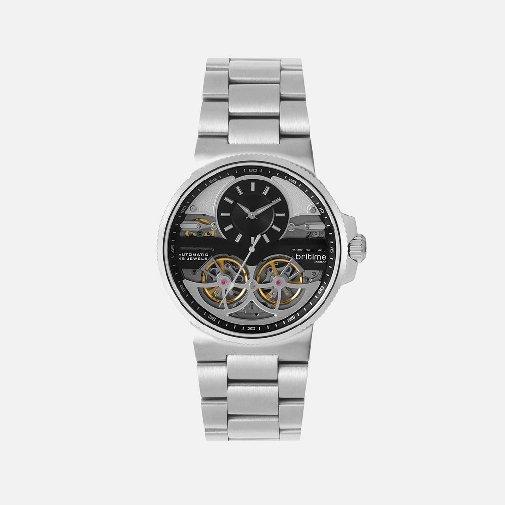 Men Automatic Silver Dial Multi-Function Stainless Steel Watch 234-M10401