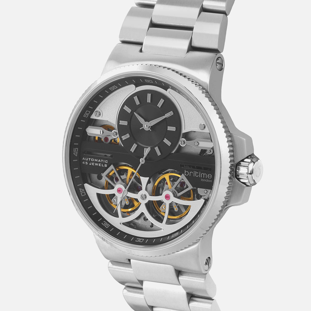 Men Automatic Silver Dial Multi-Function Stainless Steel Watch 234-M10401