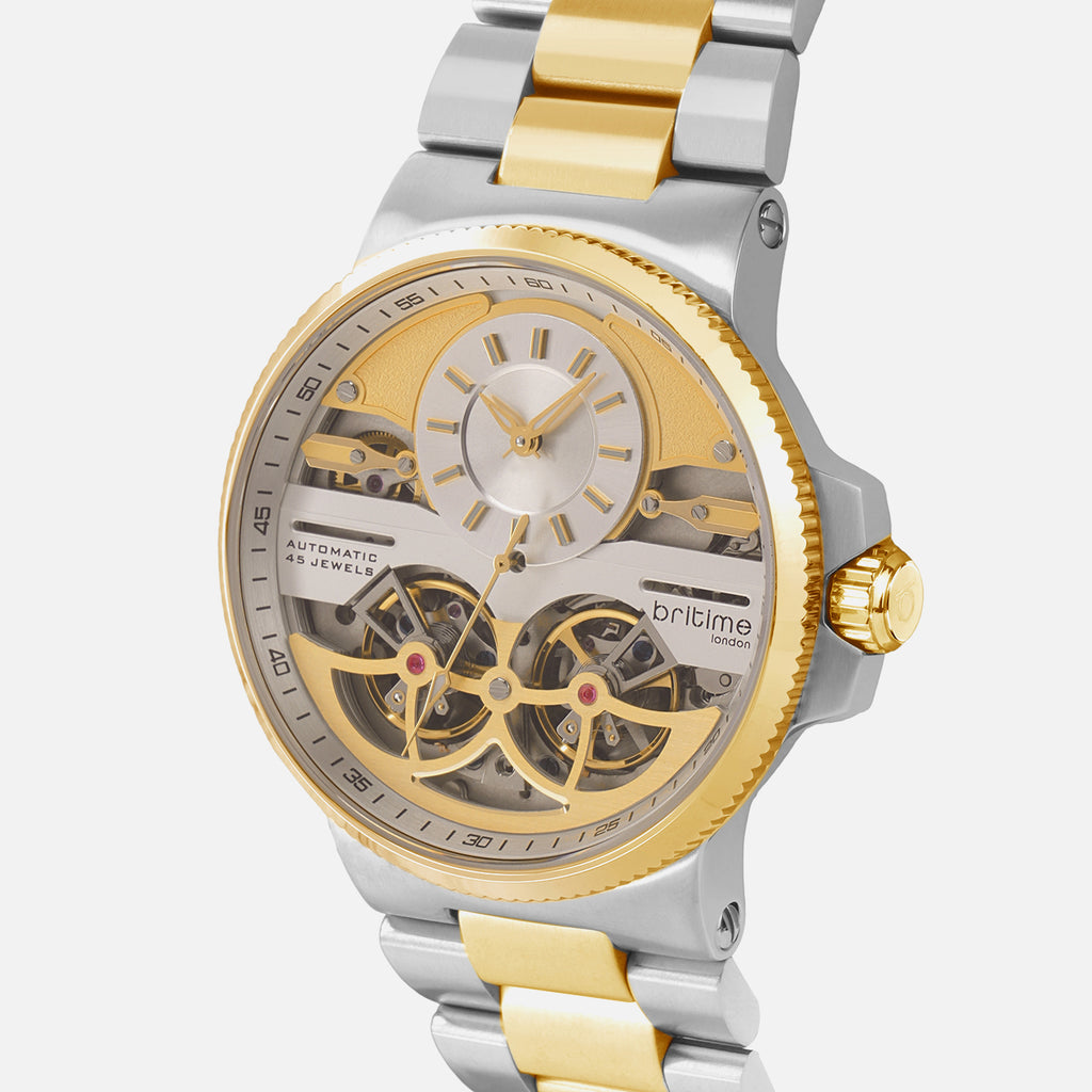 Men Automatic Gold Dial Multi-Function Stainless Steel Watch 234-M20304