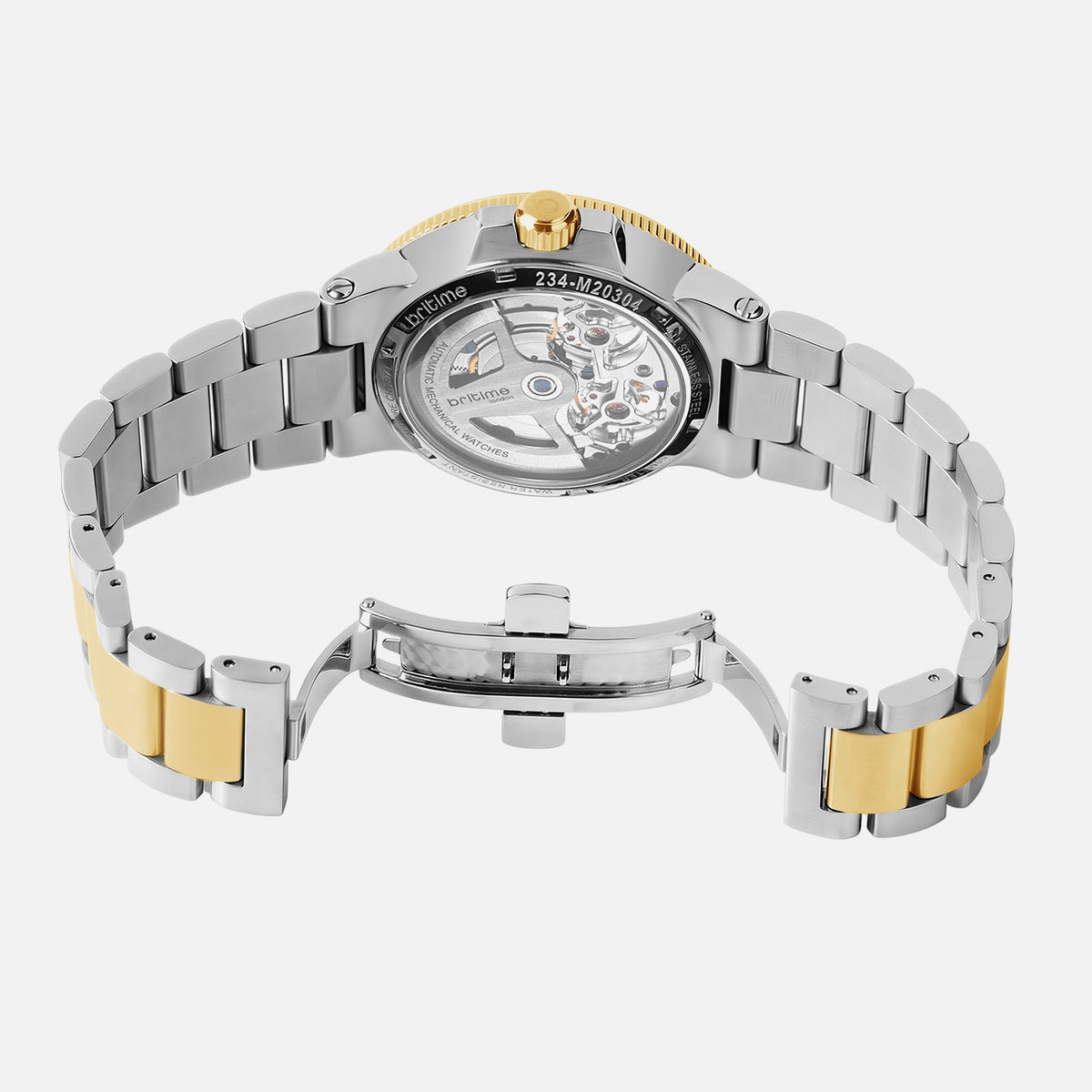 Men Automatic Gold Dial Multi-Function Stainless Steel Watch 234-M20304