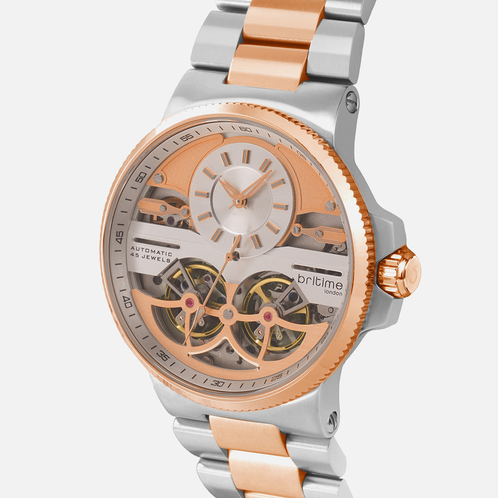 Men Automatic Gold Dial Multi-Function Stainless Steel Watch 234-M30305