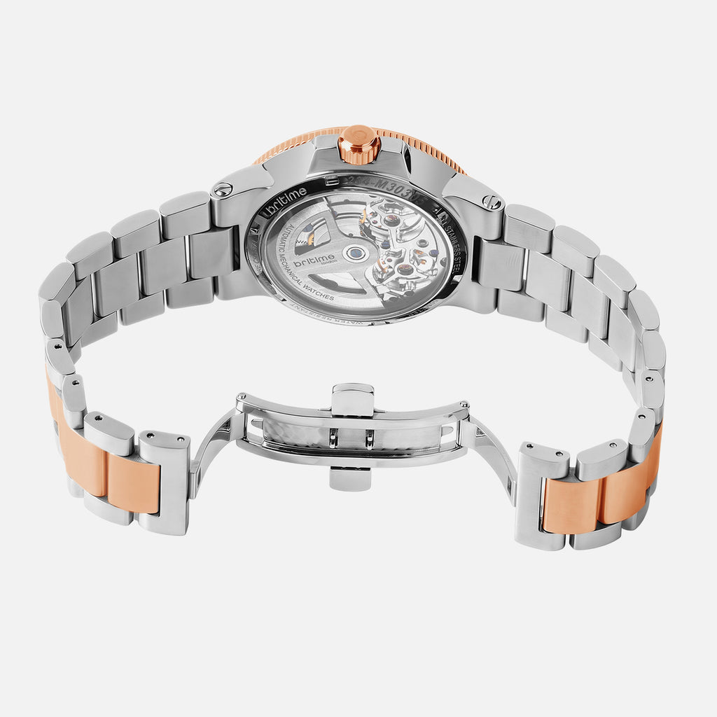 Men Automatic Gold Dial Multi-Function Stainless Steel Watch 234-M30305