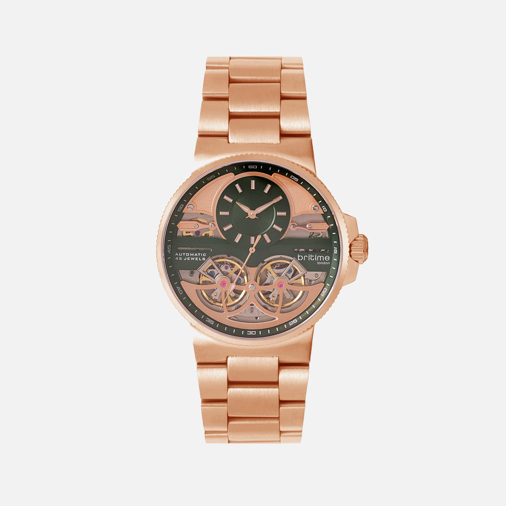 Men Automatic Rose Gold Dial Multi-Function Stainless Steel Watch 234-M31403