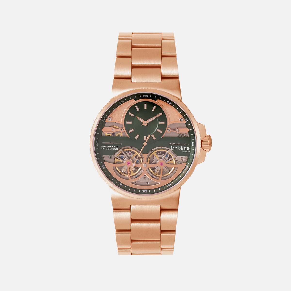 Men Automatic Rose Gold Dial Multi-Function Stainless Steel Watch 234-M31403