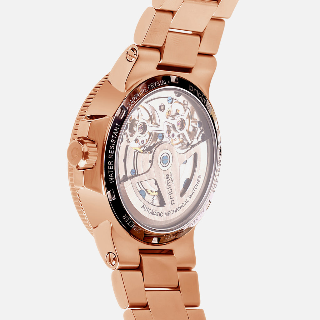 Men Automatic Rose Gold Dial Multi-Function Stainless Steel Watch 234-M31403