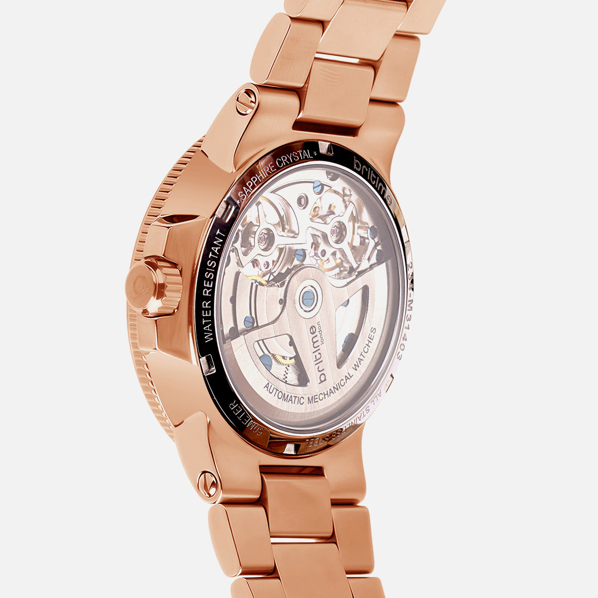 Men Automatic Rose Gold Dial Multi-Function Stainless Steel Watch 234-M31403