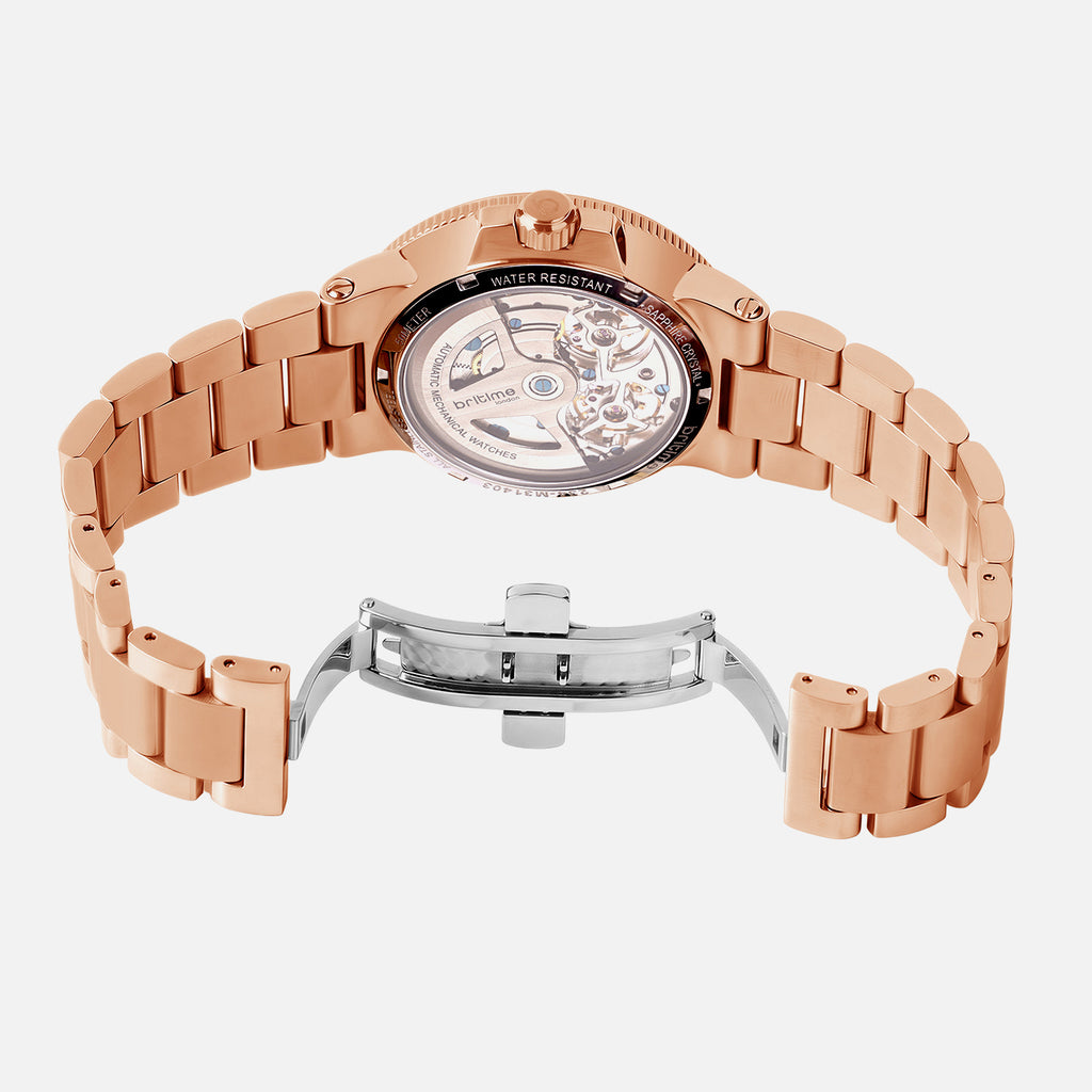 Men Automatic Rose Gold Dial Multi-Function Stainless Steel Watch 234-M31403