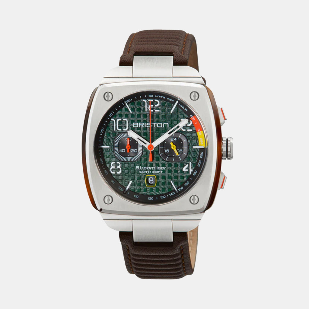 Briston Streamliner Urban Men Quartz Green Dial Chronograph Leather Watch 24142.S.T.16.LBR-1