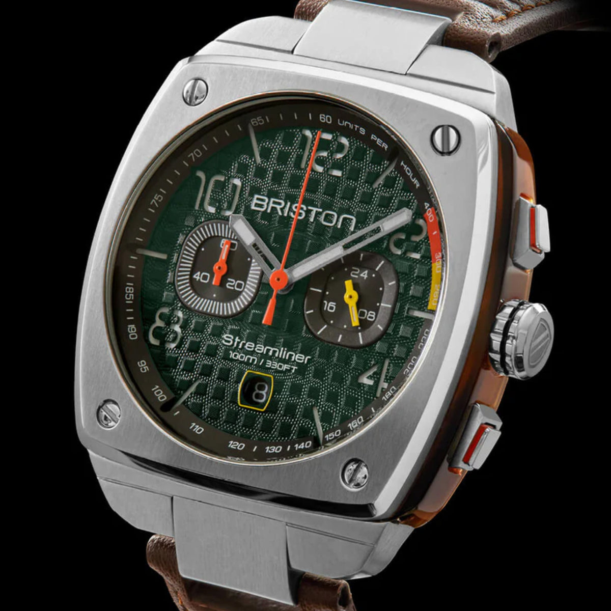 Briston Streamliner Urban Men Quartz Green Dial Chronograph Leather Watch 24142.S.T.16.LBR-3