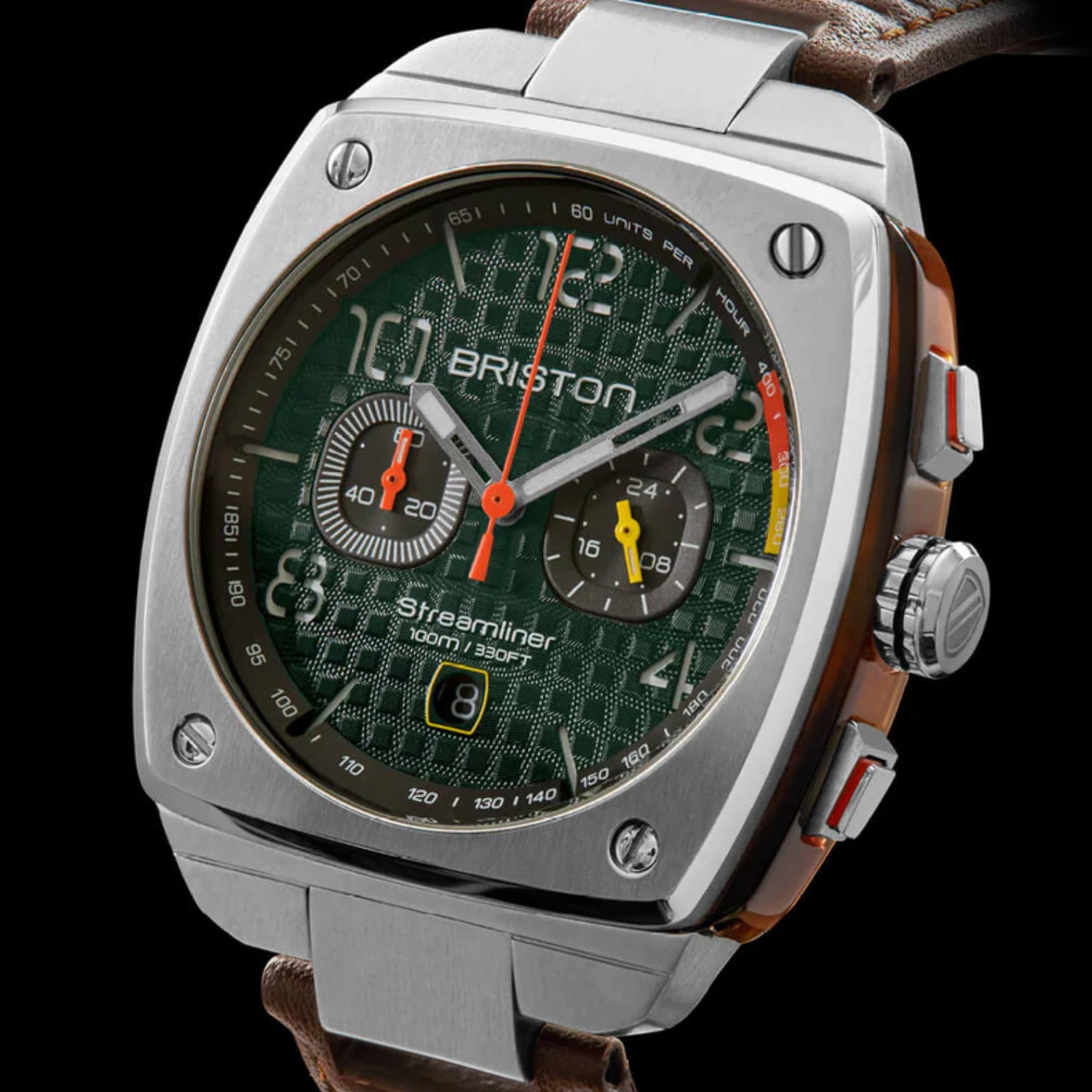 Briston Streamliner Urban Men Quartz Green Dial Chronograph Leather Watch 24142.S.T.16.LBR-3