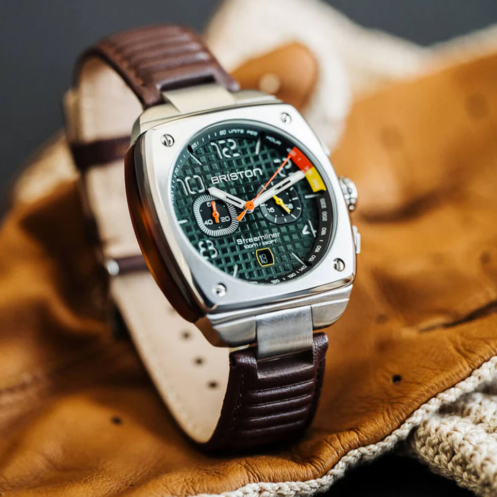 Briston Streamliner Urban Men Quartz Green Dial Chronograph Leather Watch 24142.S.T.16.LBR-4