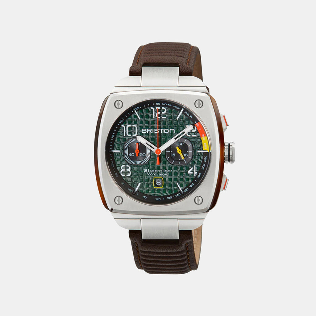 Streamliner Urban Men Quartz Green Dial Chronograph Leather Watch 24142.S.T.16.Lbr