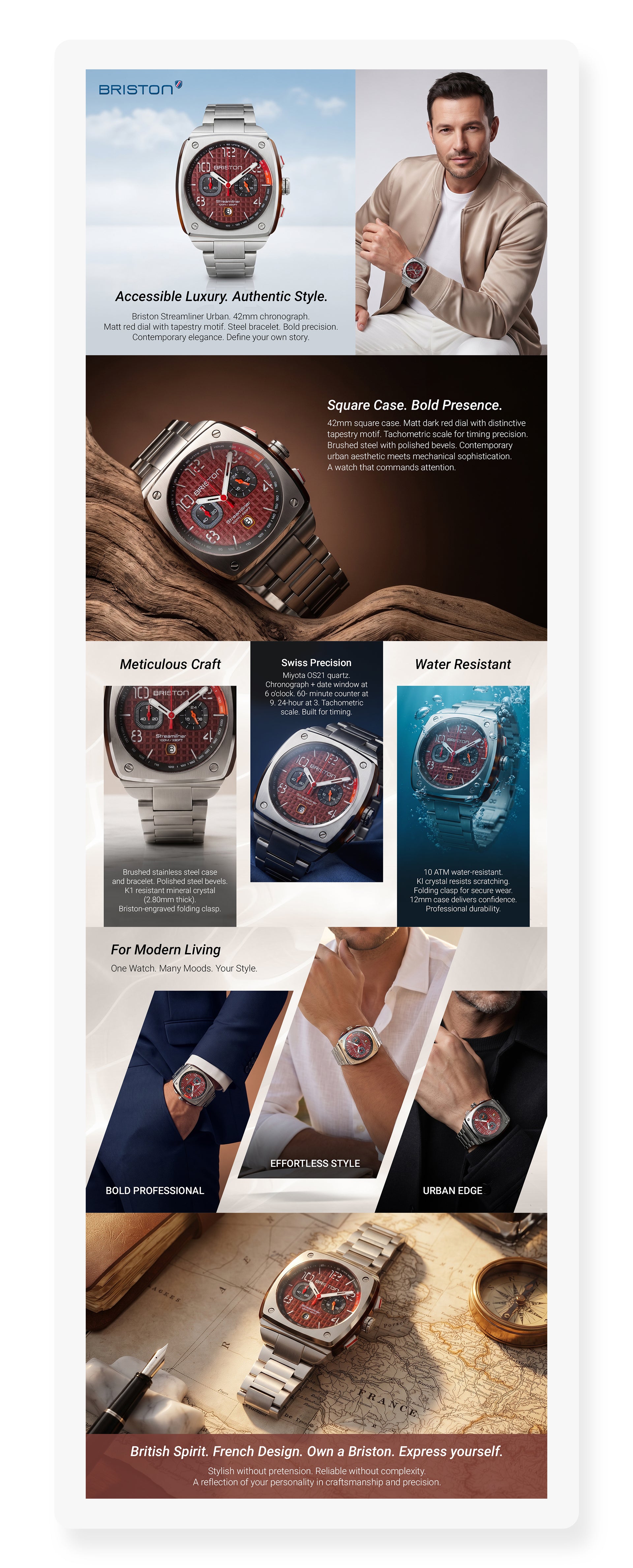 Streamliner Urban Men Quartz Red Dial Chronograph Stainless Steel Watch 24142.S.T.8.SB