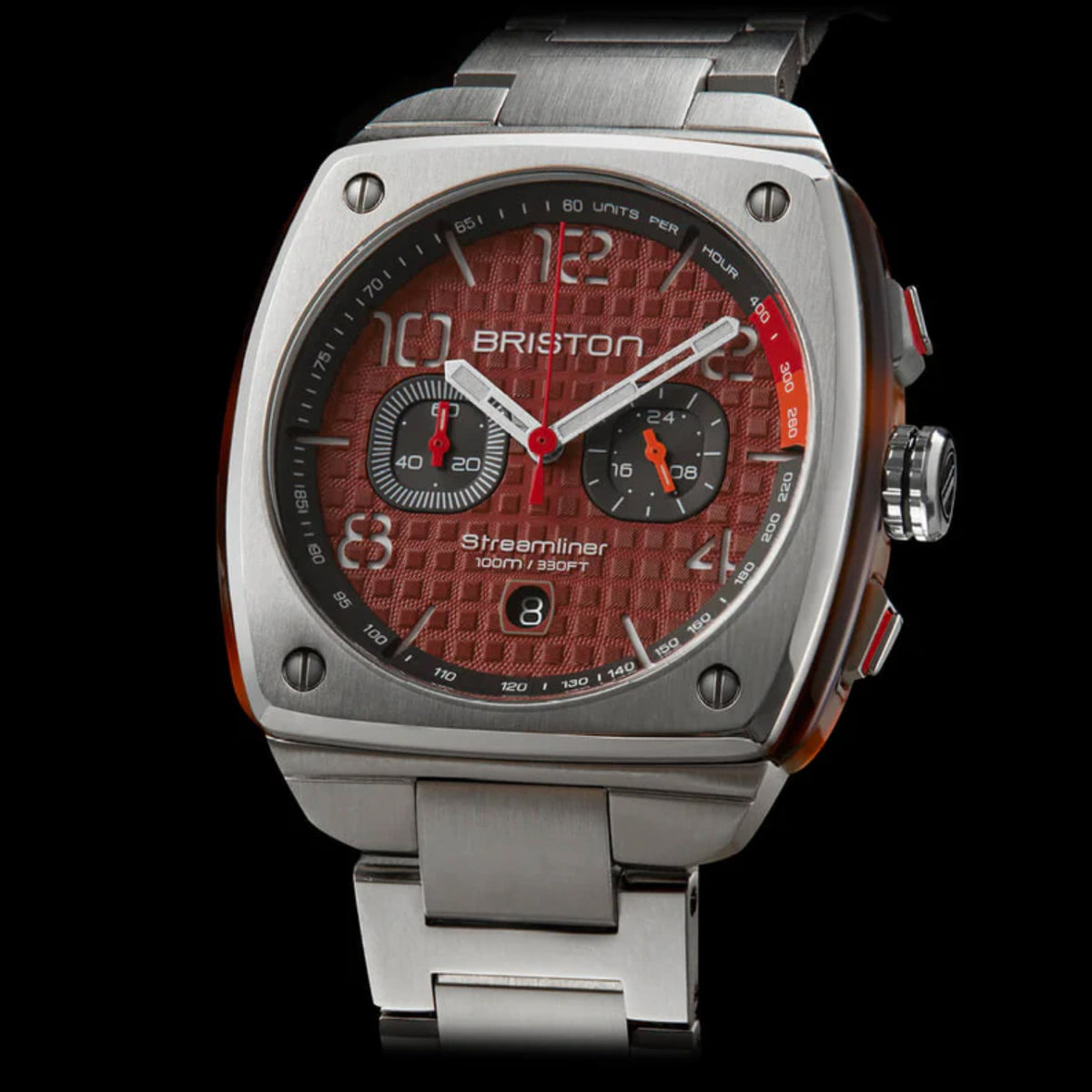 Briston Streamliner Urban Men Quartz Red Dial Chronograph Stainless Steel Watch 24142.S.T.8.SB-3