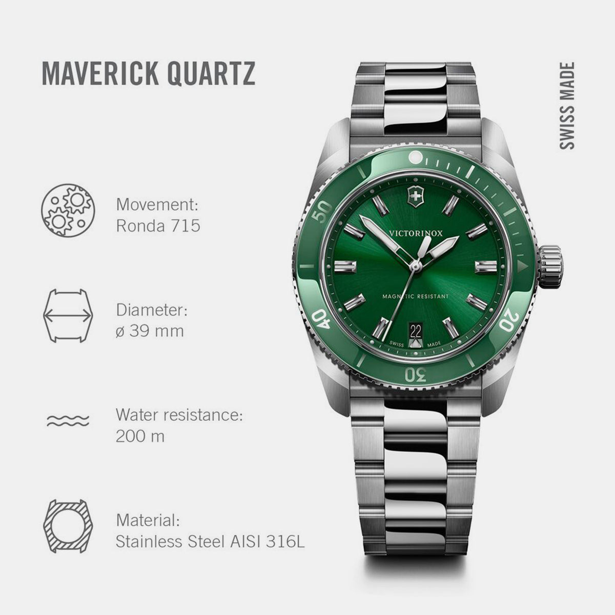 Maverick Men Quartz Green Dial Analog  Stainless steel Watch 242096