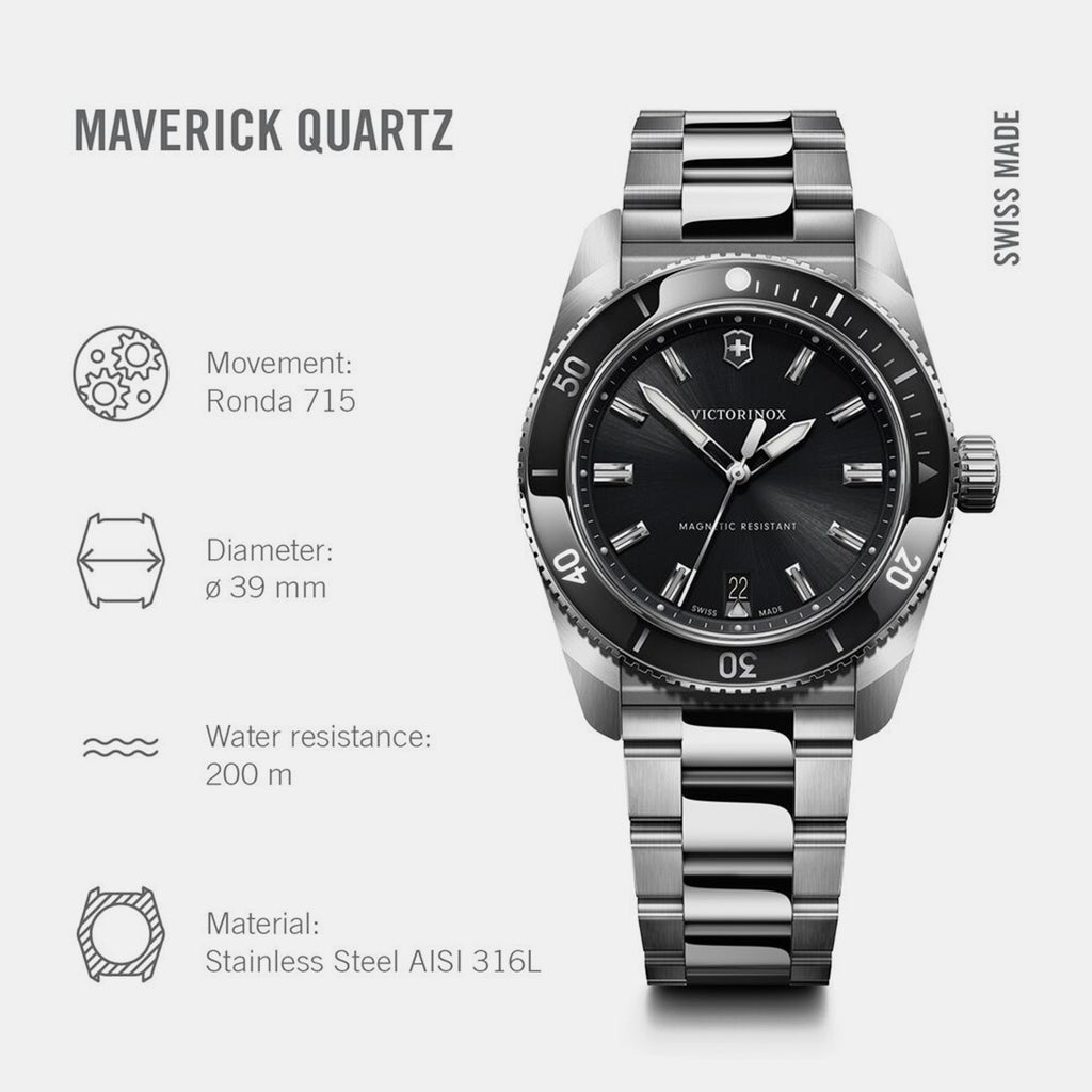Maverick Men Quartz Black Dial Analog  Stainless steel Watch 242097