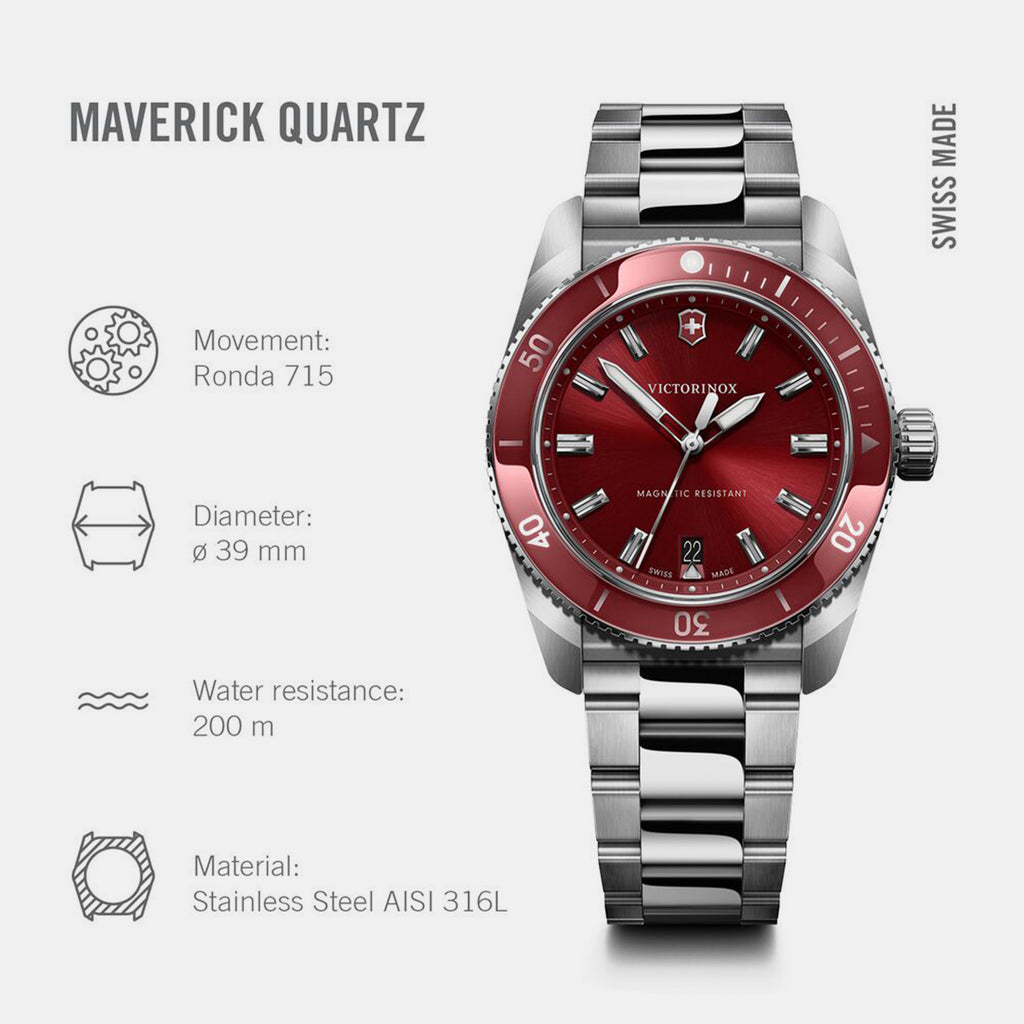 Maverick Men Quartz Red Dial Analog  Stainless steel Watch 242098