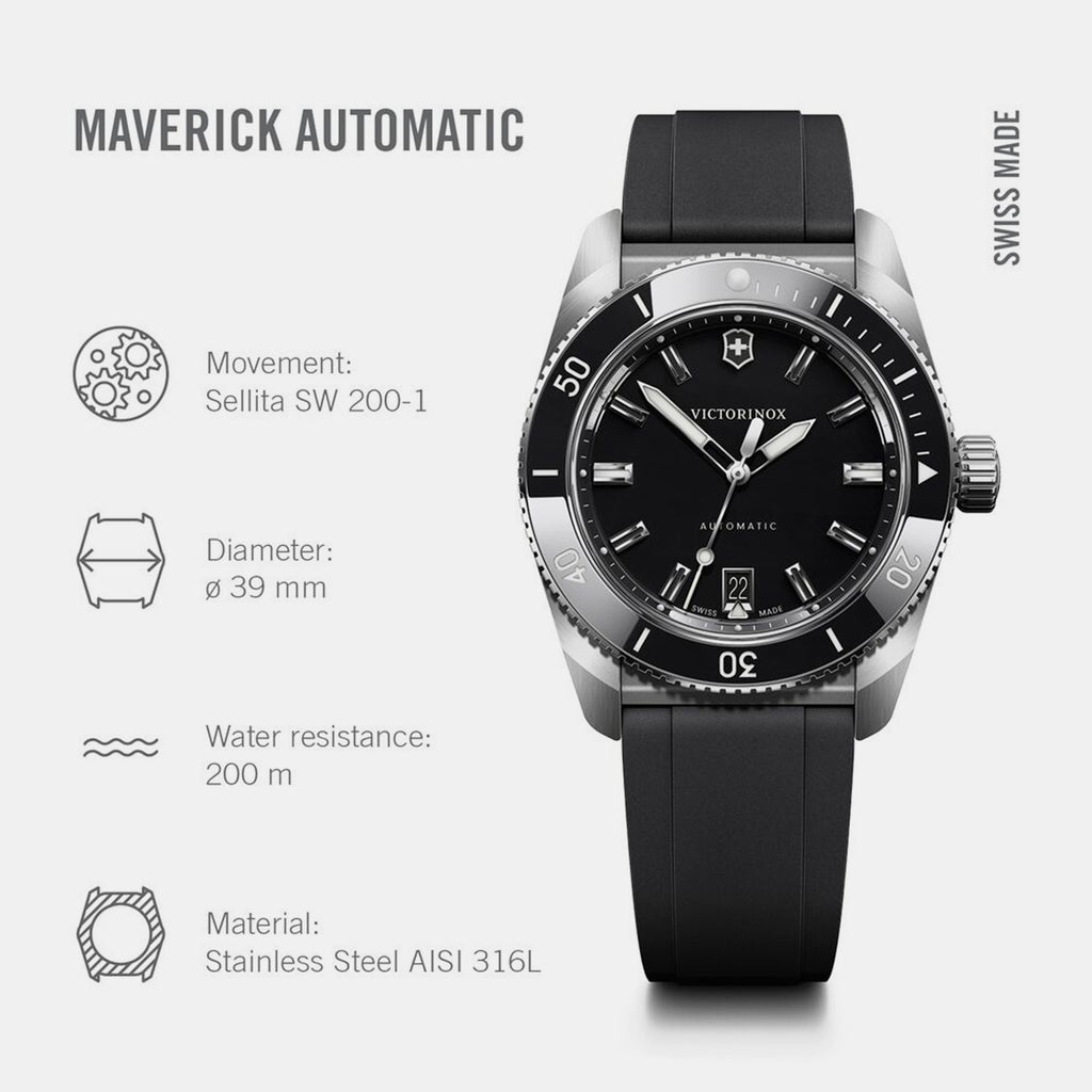 Maverick Men Mechanical Black Dial Analog  Rubber Watch 242104