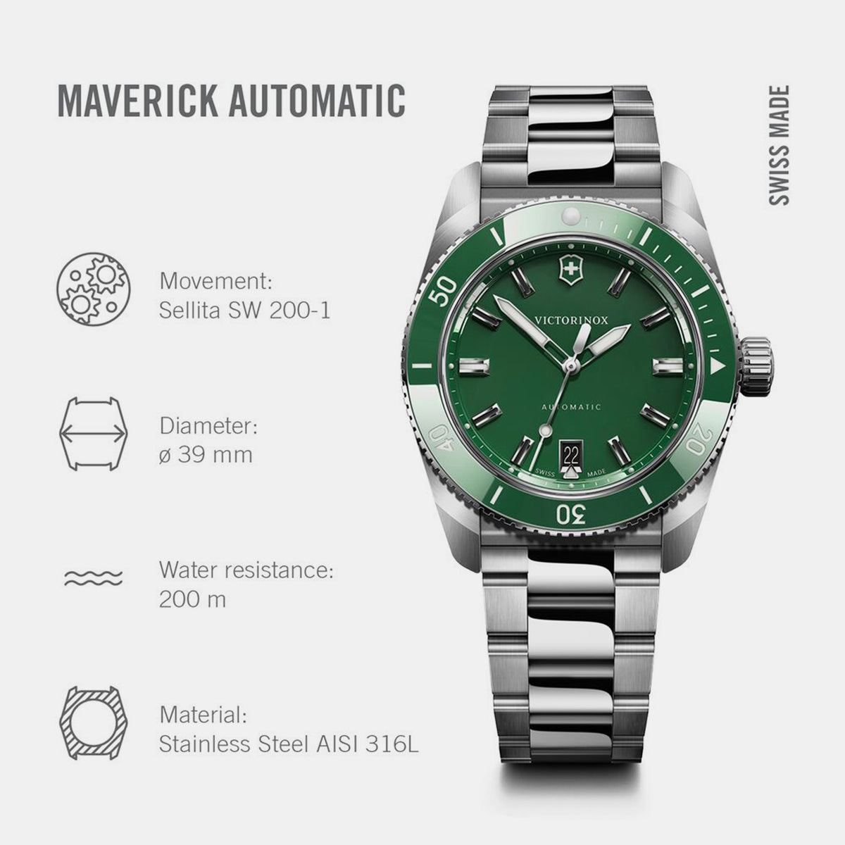Maverick Men Mechanical Green Dial Analog  Stainless steel Watch 242107