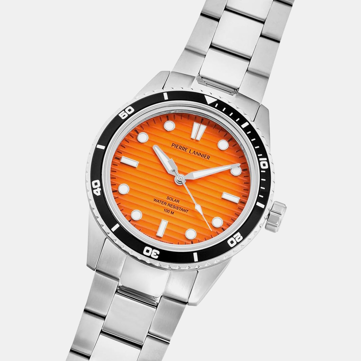 Inti Men Solar Orange Dial Analog Stainless Steel Watch 244H151