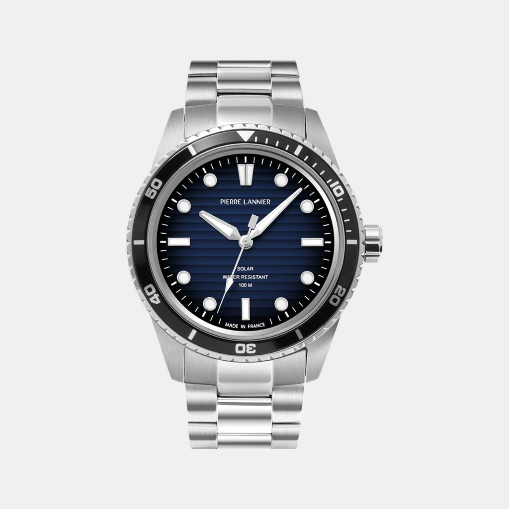 Pierre Lannier Inti Men Solar Blue Dial Analog Stainless Steel Watch 244H161-1