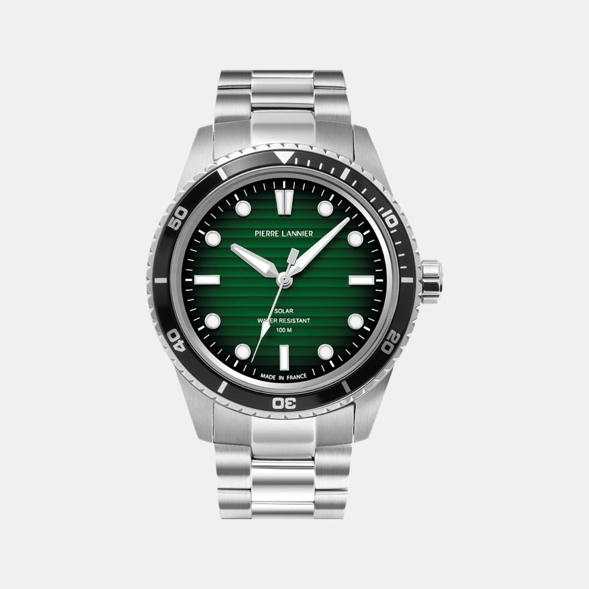 Pierre Lannier Inti Men Solar Green Dial Analog Stainless Steel Watch 244H171-1