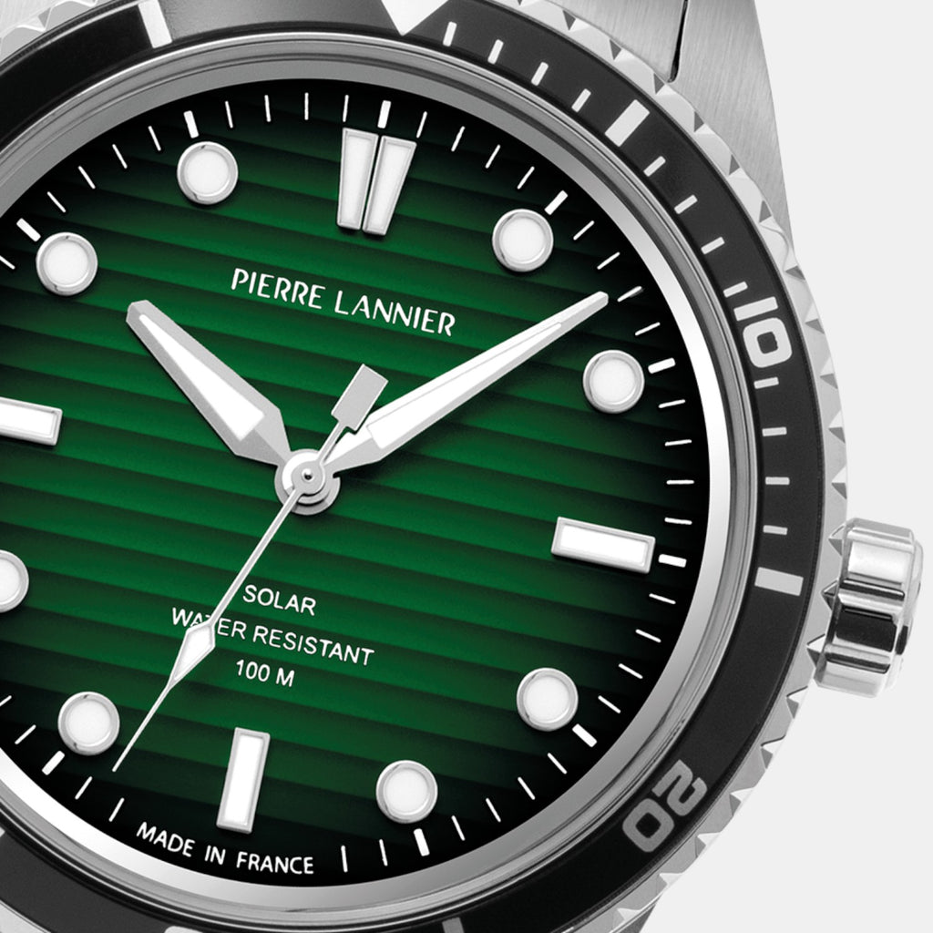 Pierre Lannier Inti Men Solar Green Dial Analog Stainless Steel Watch 244H171-3